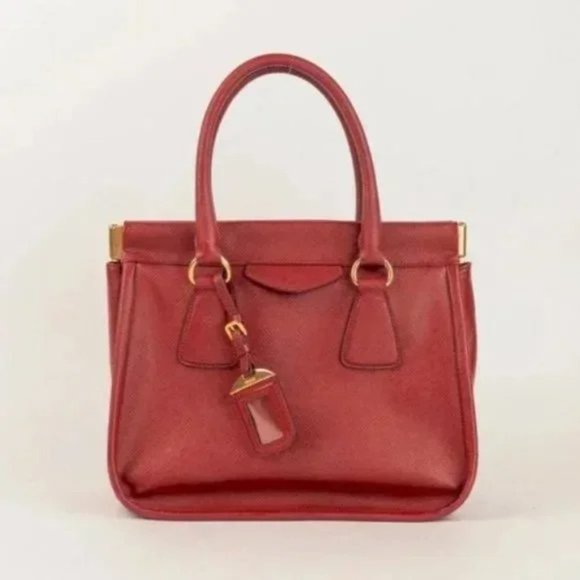 Prada Rubino Saffiano Lux Leather Frame Top Handle Bag - Picture 1 of 8